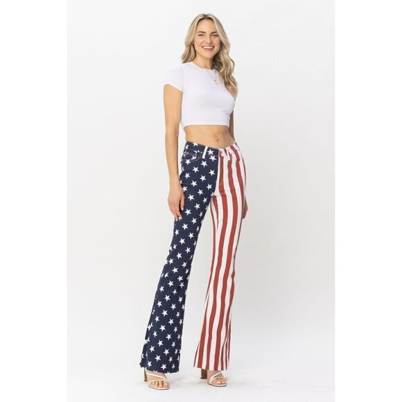 Judy Blue Americana Flag Flare Jeans Size 13 - Picture 2 of 8